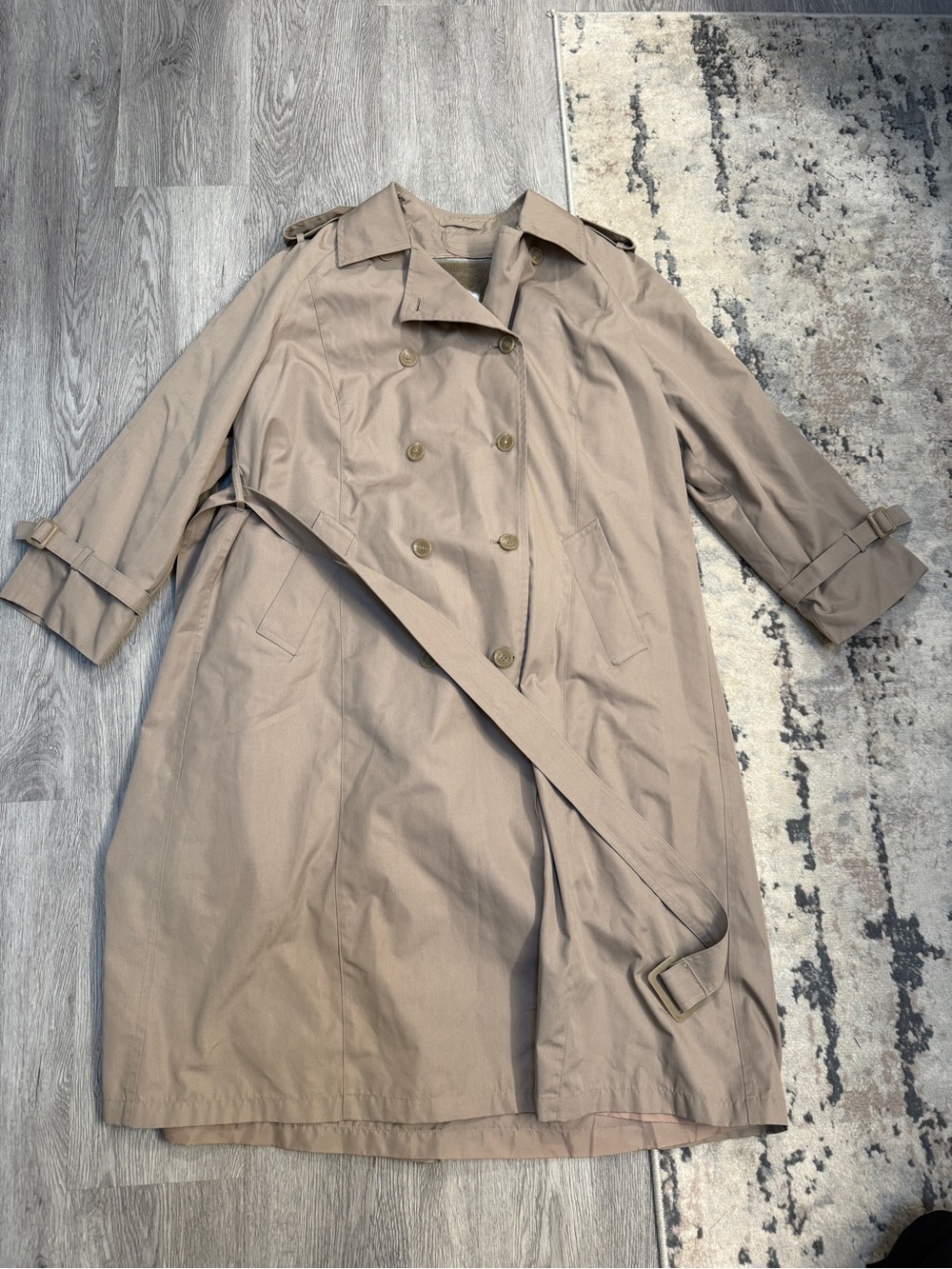 Vintage London Towne Tan Double Breasted Belted Trench Wom Coat Fur Lined 18 1/2